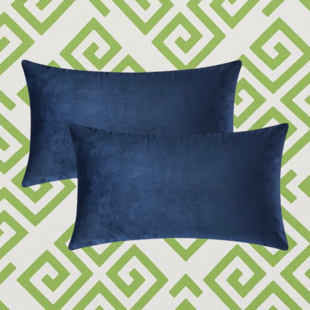 Luxury Home | Elegant Navy Blue Soft Velvet Lumbar Throw Pillow Covers